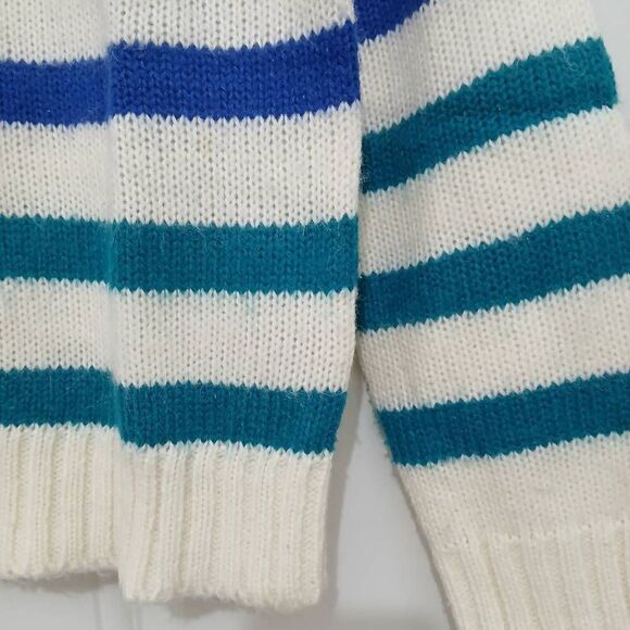 Vintage Andrew st john womens small blue green stipe crewneck sweater - Picture 3 of 5